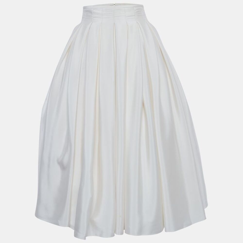 Rami Al Ali Cream Pleated Midi Skirt S